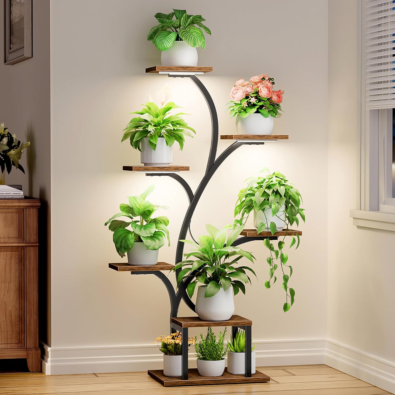 Corner Plant Stand with Grow Light